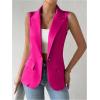 imageFloerns Womens Sleeveless Lapel Collar Neck Single Breast Vest Blazer JacketHot Pink Solid