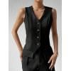 imageFloerns Womens Sleeveless V Neck Single Breasted Vest Crop Blazer Coat JacketBlack G
