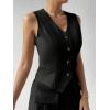 imageFloerns Womens Sleeveless V Neck Single Breasted Vest Crop Blazer Coat JacketBlack G