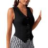 imageFloerns Womens Sleeveless V Neck Single Breasted Vest Crop Blazer Coat JacketCarbon Black