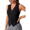 imageFloerns Womens Sleeveless V Neck Single Breasted Vest Crop Blazer Coat JacketCarbon Black