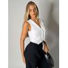 imageFloerns Womens Sleeveless V Neck Single Breasted Vest Crop Blazer Coat JacketWhite Pearl