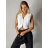 imageFloerns Womens Sleeveless V Neck Single Breasted Vest Crop Blazer Coat JacketWhite Pearl