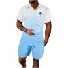 imageFloerns Mens 2 Piece Outfit Hawaiian Button Down Shirts and Shorts SetLight Blue