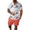 imageFloerns Mens 2 Piece Outfit Hawaiian Button Down Shirts and Shorts SetWhite Orange Tropical