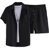 imageFloerns Mens 2 Piece Outfit Short Sleeve Shirt Blouse and Drawstring Shorts SetSolid Black