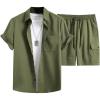 imageFloerns Mens 2 Piece Outfit Short Sleeve Shirt Blouse and Drawstring Shorts SetSolid Green