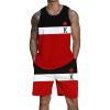 imageFloerns Mens 2 Piece Outfit Sleeveless Colorblock Tank Drawstring Waist Shorts SetRed