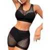 imageFloerns Womens 2 Piece Fishnet Mesh Racerback Solid Bikini Swimsuit Bathing Suit Set