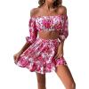 imageFloerns Womens 2 Piece Outfit Floral Off Shoulder Crop Top and Ruffle Skirt SetPink
