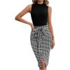imageFloerns Womens 2 Piece Outfit Mock Neck Tank Top Houndstooth Skirt Set DressBlack and White