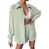 imageFloerns Womens 2 Piece Outfit Striped Long Sleeve Blouse Top with Shorts SetGreen White