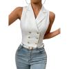 imageFloerns Womens Double Breasted Sleeveless Notched Lapel Vest Blazer JacketWhite