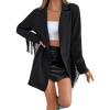 imageFloerns Womens Lapel Collar Long Sleeve Button Front Fringe Trim Blazer Jacket Black L