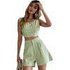 imageFloerns Womens Plaid Print Shorts Set Backless Crop Tank Top Two Piece OutfitsGreen
