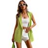 imageFloerns Womens Sleeveless Lapel Collar Neck Single Breast Vest Blazer JacketLime Green