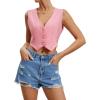 imageFloerns Womens Sleeveless V Neck Single Breasted Vest Crop Blazer Coat JacketLight Pink