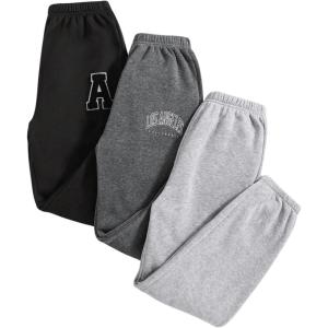 imageFloerns Girls 3 Pcs Elastic Waist Jogger Pants Letter Print SweatpantsBlack Grey Multi