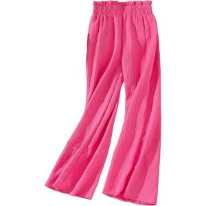 imageFloerns Girls Paperbag Waist Plisse Wide Leg Elastic Waist Loose Fit Long PantsHot Pink