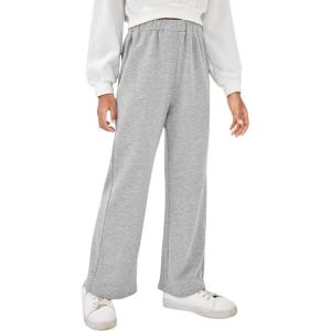 imageFloerns Girls Solid Elastic High Waist Sweatpants Running Loose Fit Pants TrousersLight Grey