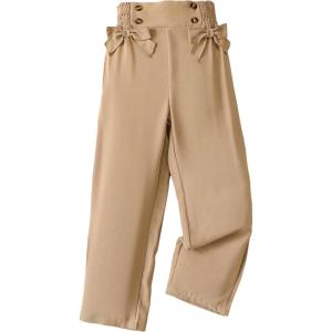 imageFloerns Girls Straight Leg Elastic Waist Trousers Bow Front Solid Shirred PantsKhaki
