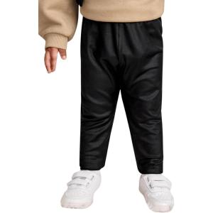 imageFloerns Girls and Toddlers Classic Solid Footless Tights Leggings PU Leather PantsBlack