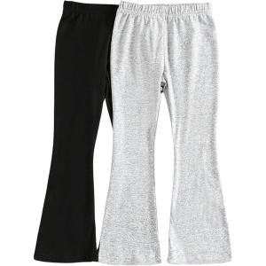 imageFloerns Toddler Girls 2 Pcs Elastic Waist Leggings Solid Bell Bottom Casual PantsBlack and Grey
