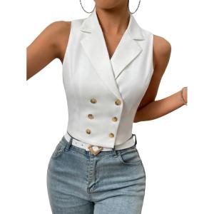 imageFloerns Womens Double Breasted Sleeveless Notched Lapel Vest Blazer JacketWhite