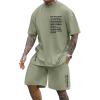 imageFloerns Mens Graphic Print T Shirt Drawstring Waist Shorts Set 2 Piece OutfitArmy Green