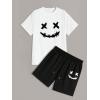 imageFloerns Mens Graphic Print T Shirt Drawstring Waist Shorts Set 2 Piece OutfitBlack Dull White