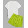 imageFloerns Mens Graphic Print T Shirt Drawstring Waist Shorts Set 2 Piece OutfitLime Green