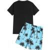 imageFloerns Mens Graphic Print T Shirt Drawstring Waist Shorts Set 2 Piece OutfitMint Blue