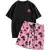 imageFloerns Mens Graphic Print T Shirt Drawstring Waist Shorts Set 2 Piece OutfitPink Tropical