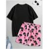 imageFloerns Mens Graphic Print T Shirt Drawstring Waist Shorts Set 2 Piece OutfitPink Tropical