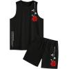 imageFloerns Mens Tribal Drawstring Shorts Set Sleeveless Tank Top Two Piece OutfitBlack Floral