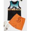 imageFloerns Mens Tribal Drawstring Shorts Set Sleeveless Tank Top Two Piece OutfitOrange Multi