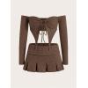 imageFloerns WomenS Knit Off Shoulder Slit Asymmetrical Hem Drawstring front 34 Sleeve Crop Top Pleated Mini Skirt SuitBrown