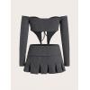 imageFloerns WomenS Knit Off Shoulder Slit Asymmetrical Hem Drawstring front 34 Sleeve Crop Top Pleated Mini Skirt SuitGrey