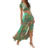 imageFloerns Womens 2 Piece Boho Twist Front Top and High Split Maxi Skirt SetAqua Green