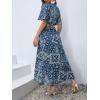 imageFloerns Womens 2 Piece Boho Twist Front Top and High Split Maxi Skirt SetBlue and White