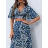 imageFloerns Womens 2 Piece Boho Twist Front Top and High Split Maxi Skirt SetBlue and White