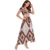 imageFloerns Womens 2 Piece Boho Twist Front Top and High Split Maxi Skirt SetBrown New