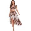 imageFloerns Womens 2 Piece Boho Twist Front Top and High Split Maxi Skirt SetBrown New