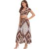 imageFloerns Womens 2 Piece Boho Twist Front Top and High Split Maxi Skirt SetBrown New