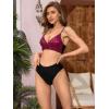 imageFloerns Womens 2 Piece Color Block Sequin High Waisted Bikini SwimsuitBlack Maroon Multi