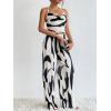 imageFloerns Womens 2 Piece Outfit Allover Print Halter Camisole Crop Top and Wide Leg Pants SetBlack and White