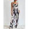 imageFloerns Womens 2 Piece Outfit Allover Print Halter Camisole Crop Top and Wide Leg Pants SetBlack and White