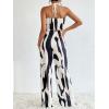 imageFloerns Womens 2 Piece Outfit Allover Print Halter Camisole Crop Top and Wide Leg Pants SetBlack and White