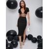imageFloerns Womens 2 Piece Outfit Crisscross Tie Back Crop Top Split Hem Skirt SetBlack Solid