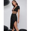 imageFloerns Womens 2 Piece Outfit Crisscross Tie Back Crop Top Split Hem Skirt SetBlack Solid